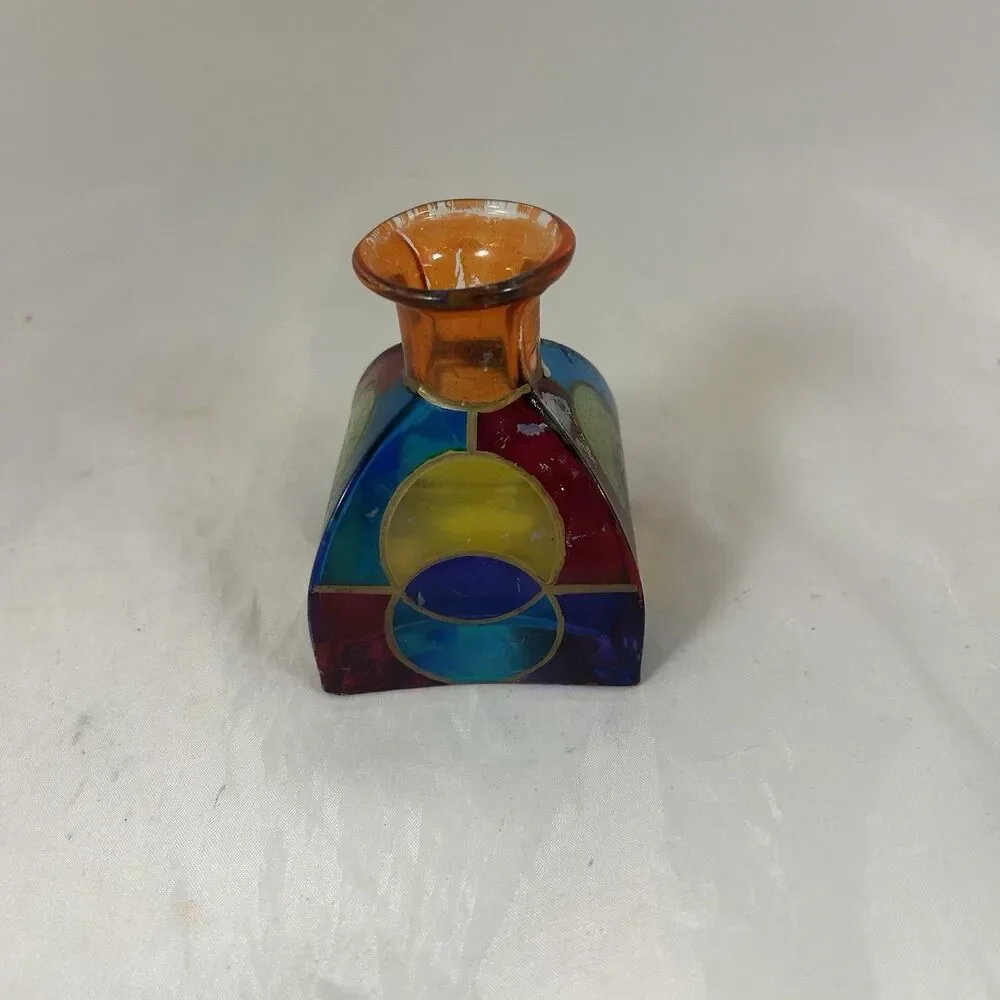 Vintage Due Zeta Venezia Italy Hand Painted Glass Bud Vase 3” Made in Italy